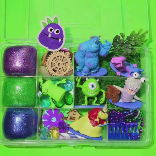 Homemade Monsters Inc Themed Sensory Playdough Kit, Sensory Bin, Montessori, Busy Box